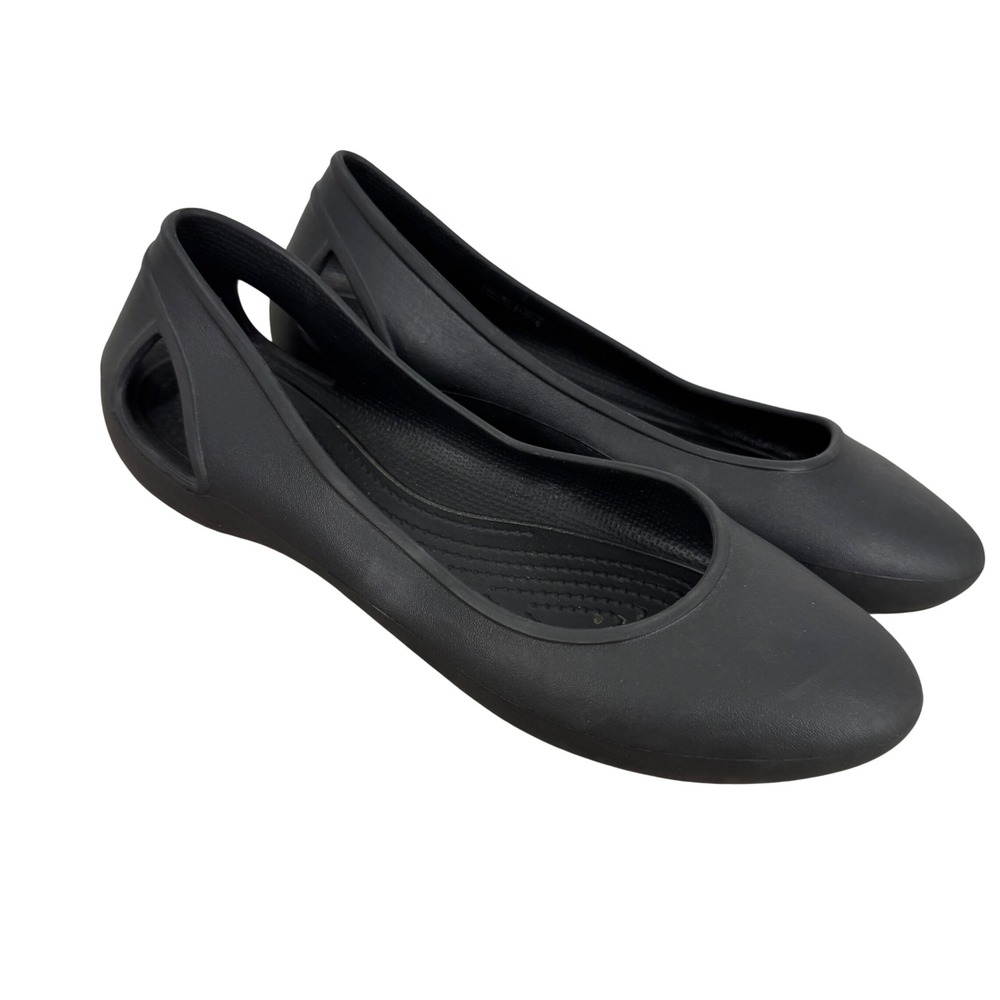 Crocs Laura Black Ballet Flats Womens 9 Slip On Iconic Cutout Comfort Shoes
